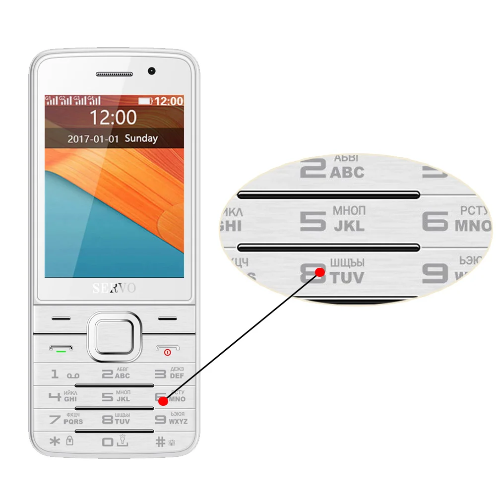Russian button White Original Phone SERVO V9500 2.8 inch 4 SIM cards Quad standby GPRS Bluetooth MP3 FM vibration Russian keyboard 2G Mobile phones - Цвет: Russian button White