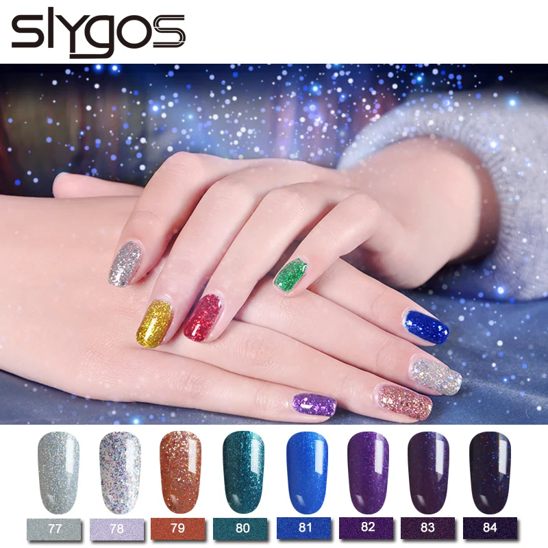 

SLYGOS 10ML UV LED Glitter Gel Polish Long Lasting Sparking Sequins Color Portable Soak Off Nail Art Gel Varnish Manicure