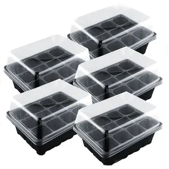 

New 5 Set 12 Cells Nursery Pot Planting Seed Tray Kit Plant Germination Box With Lid Garden Grow Box