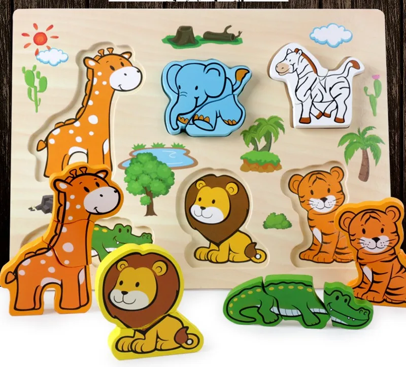 Детские игрушки Деревянные Монтессори головоломки/ручной захват доска набор образовательных деревянных игрушек пазл с мультяшными животными детский подарок для детей