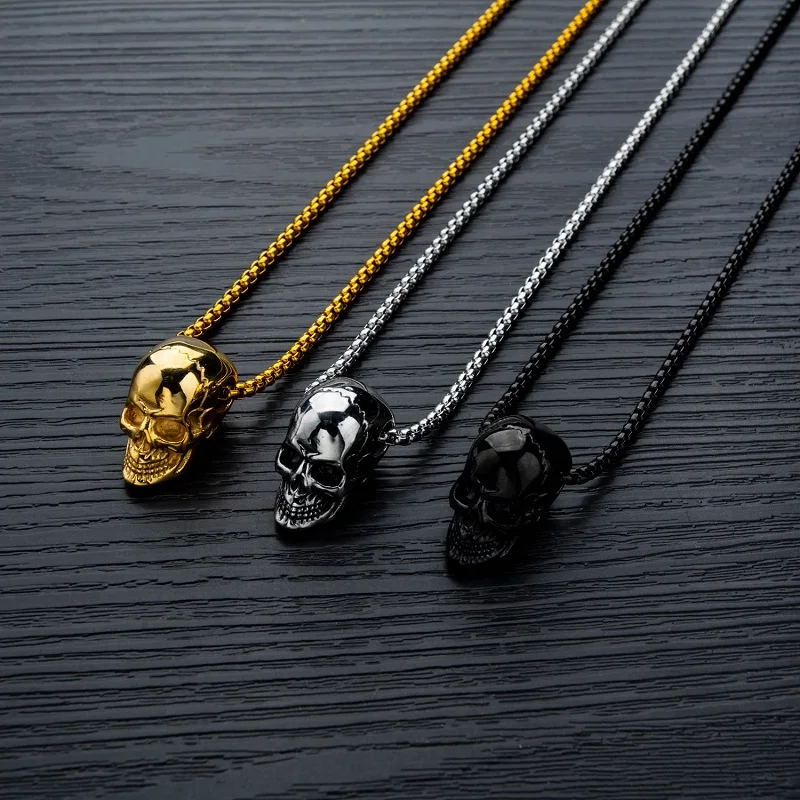 

Fashion Punk Hip Hop Men Skull Pendant Necklace Stainless Steel Gold Pendants Male Gift Black Silver Necklaces Man Jewelry
