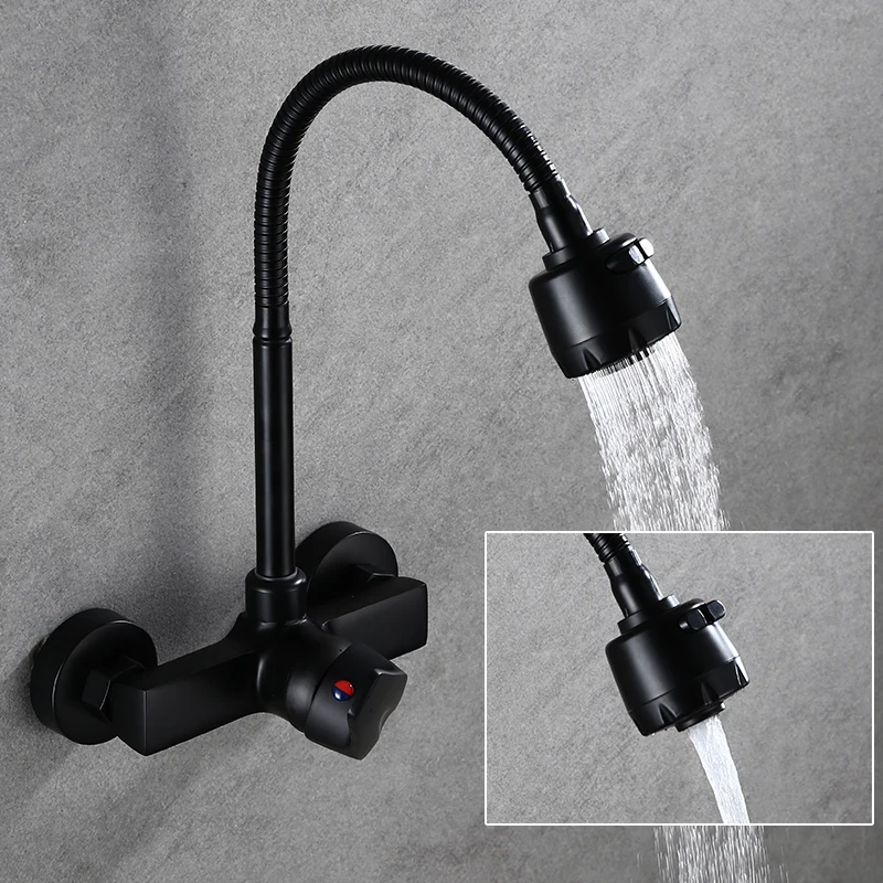 

Black European bathtub telescopic cold and hot copper faucet bathroom wall balcony 360 rotating faucet