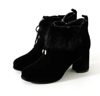 

2019 winter new bow fur boots with Martin boots high heel warm women's boots cotton shoes snow boots