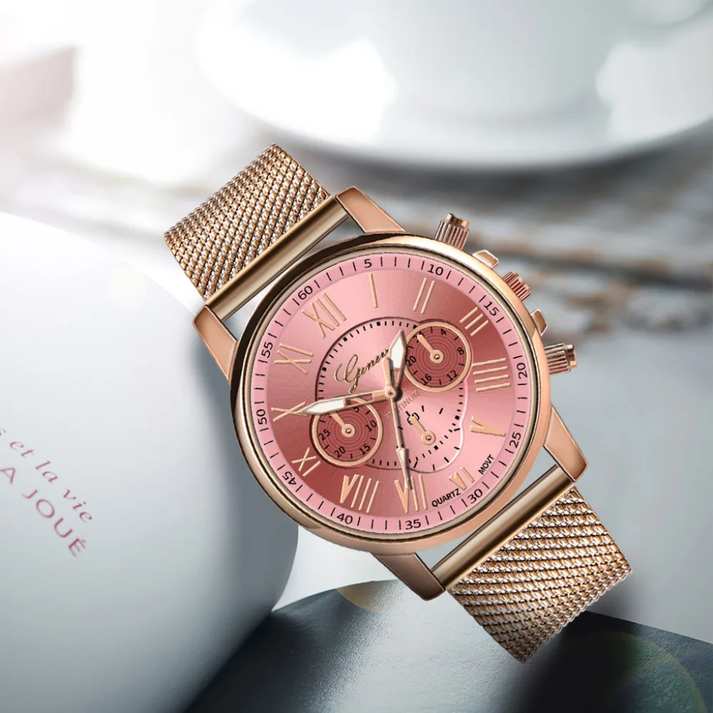 

Geneva Double Layer Letter Decoration Women's Hand Table Rome Measuring Three-Eyed PVC Plastic Anti-Steel Net Belt WOMEN'S Watch