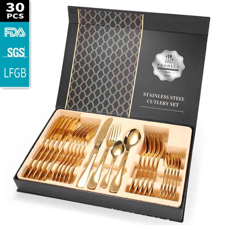 24pcs KuBac Hommi Gold Plated Stainless Steel Dinnerware Set Silverware Cutlery Service For 6 Drop Shipping | Дом и сад