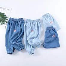 Прямые поставки, детские джинсы из тенселя летние тонкие противомоскитные штаны для девочек детские штаны в Корейском стиле детские штаны-фонарики