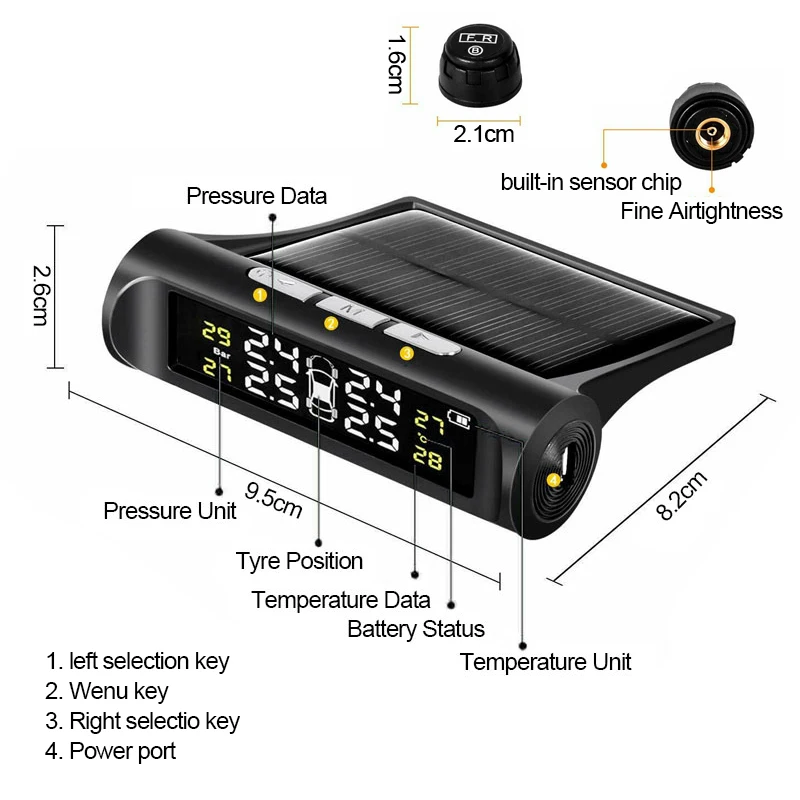 Беспроводная Солнечная TPMS lcd Автомобильная система контроля давления в шинах+ 4 внешних датчика