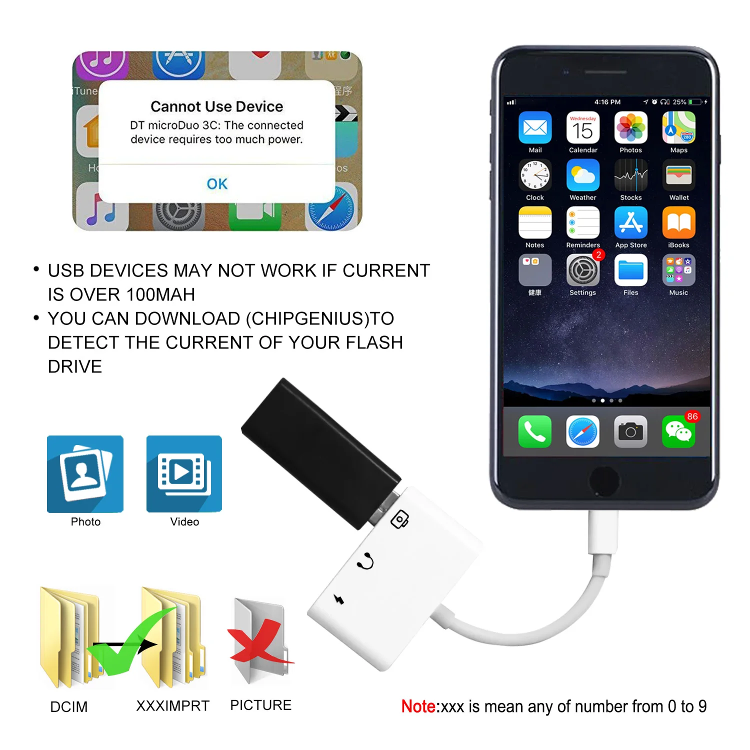OTG Adapter For Lightning To USB 3 Camera Reader With 3 5mm Headphone Jack Connection Kits Data Sync For iPhone X XR XS 8 7
