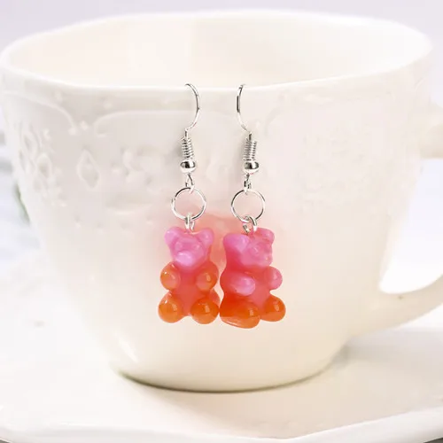 1Pair  Women Drop Earrings  Glitter Gummy Bear Crafts Multicolor Resin Charms Fashion Jewelry Diy Making as picture