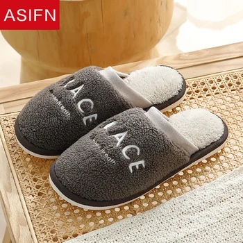 

ASIFN Women Men Winter Warm Fur Slippers Boys House Indoor Slippers Warm Shoes Flat Heel Home Indoor Bedroom Zapatilla Mujer