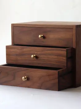 

Black Walnut Three Drawer Cabinet Three Drum Cabinet All Solid Wood Storage Cabinet Desktop Receiving Cabinet Decorative Cabinet