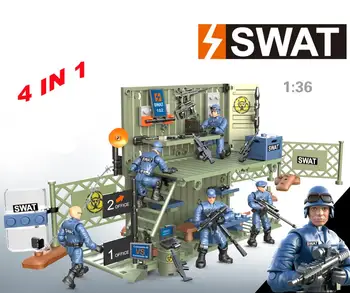

Military 4in1 Anti-terrorism Command Center Scene Police Soldiers Action Figures Building Block Swat Bricks Toys For Boys Gift