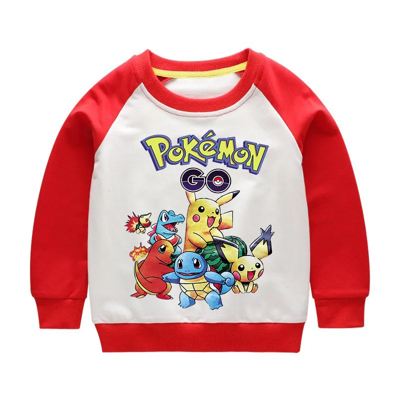 color 6 От 2 до 10 лет футболка Pokemon/Детская осенняя одежда с капюшоном, футболка с Пикачу, Детская кофта для мальчиков, рубашки топ с длинными рукавами для маленьких девочек - Цвет: color 6