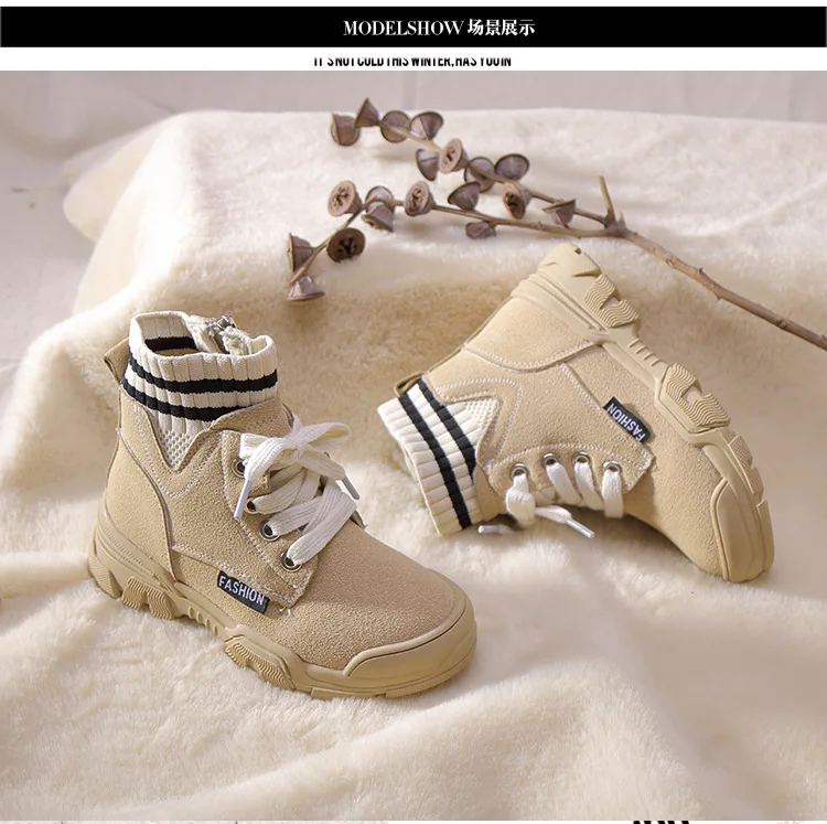Новинка года; зимние Ботинки martin для девочек Удобная теплая обувь из суперволокна для малышей модные мягкие носки для детей
