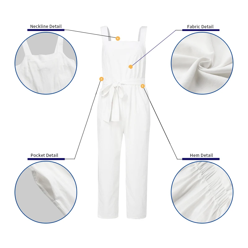 Celmia Vintage Cotton Linen Summer Women Rompers Spaghetti Strap Sleeveless Casual Loose Jumpsuit Solid Belt High Waist Overalls