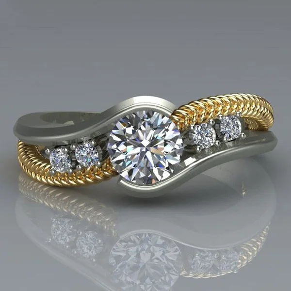 Сверкающее женское кольцо с круглой огранкой, Двухцветные обручальные Обручальные кольца для невесты - Цвет основного камня: Silver