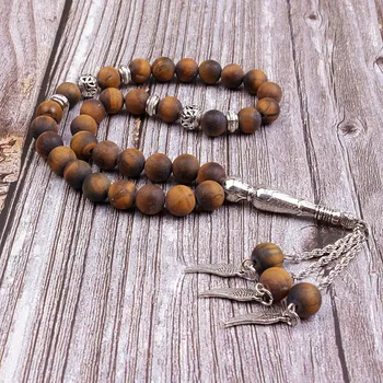 

8MM Tiger Eye Stones 33 Prayer Beads Islamic Muslim Tasbih Allah Mohammed Rosary for women men
