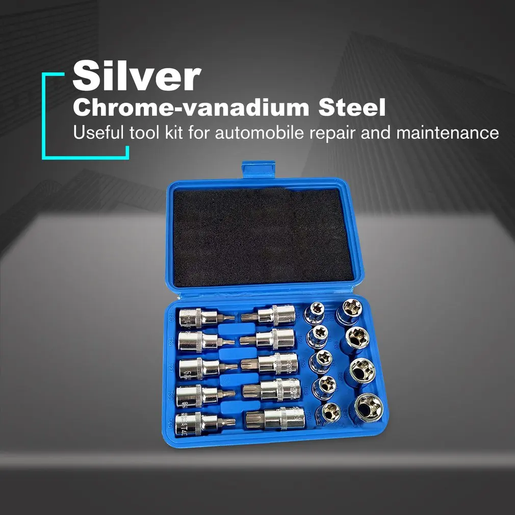 19pcs 1/2in Socket Set Drive Star Socket Bit Socket Set E10- E24 Torx T20- T70 Socket Pressure Batch Set Repair Tools