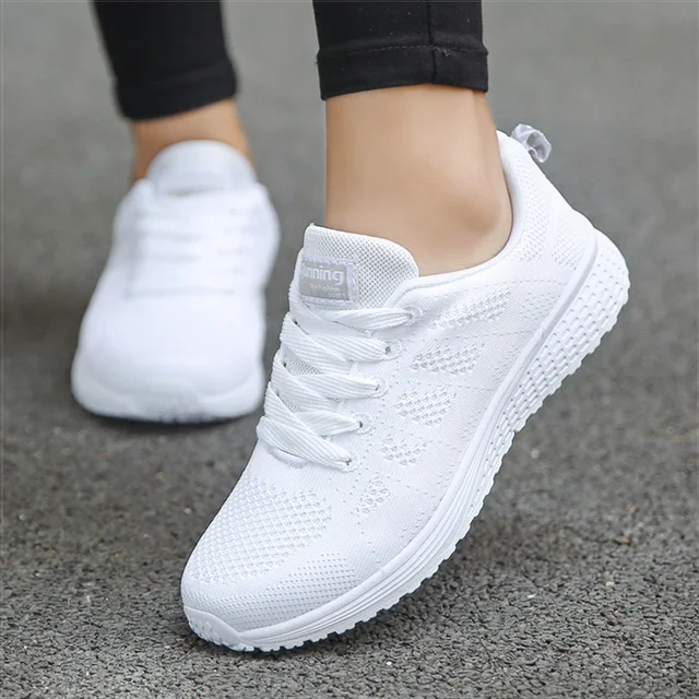 Cov poj niam xws li khau zam Breathable Mesh Taug kev Vulcanized Nkawm khau Poj niam Dawb Sneakers Cov poj niam Tenis Feminino Gym Khau Kev Ua Si 1