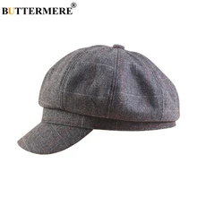 BUTTERMERE серая клетчатая газетная Кепка Женский шерстяной берет винтажный осенне-зимний брендовый шерстяной женский восьмиугольный Кепка