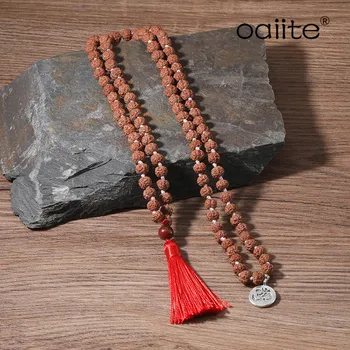

OAIITE Buddhist Prayer Bead Necklace 8mm Egg Yolk Stone Necklece Meditation Namaste Yoga Mala Necklace Jewelry