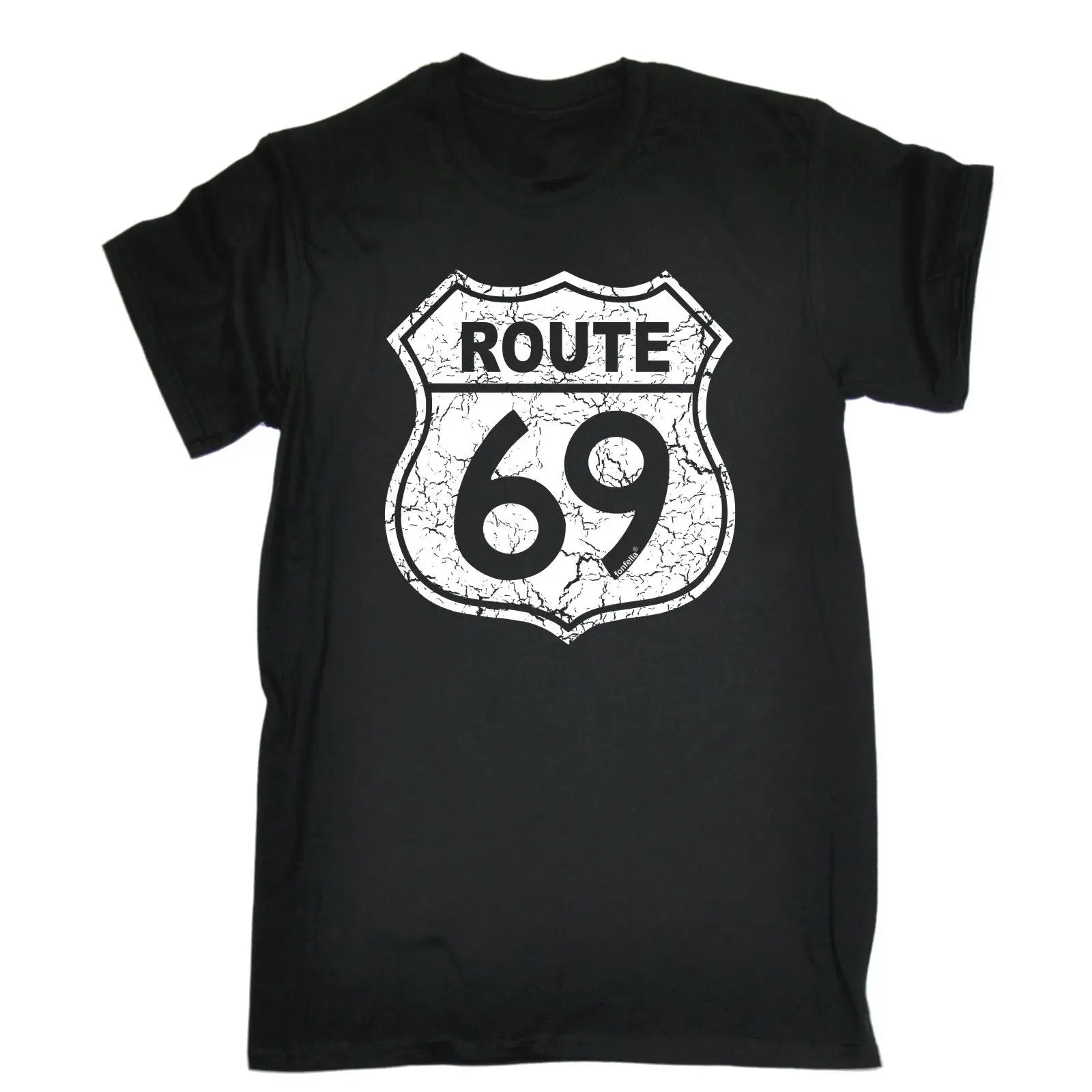 ROUTE 69 футболка грубая шутка шоссе США 66 США дорожный подарок 123t забавный подарок на день рождения модные футболки Летние Прямые хлопковые - Цвет: Черный
