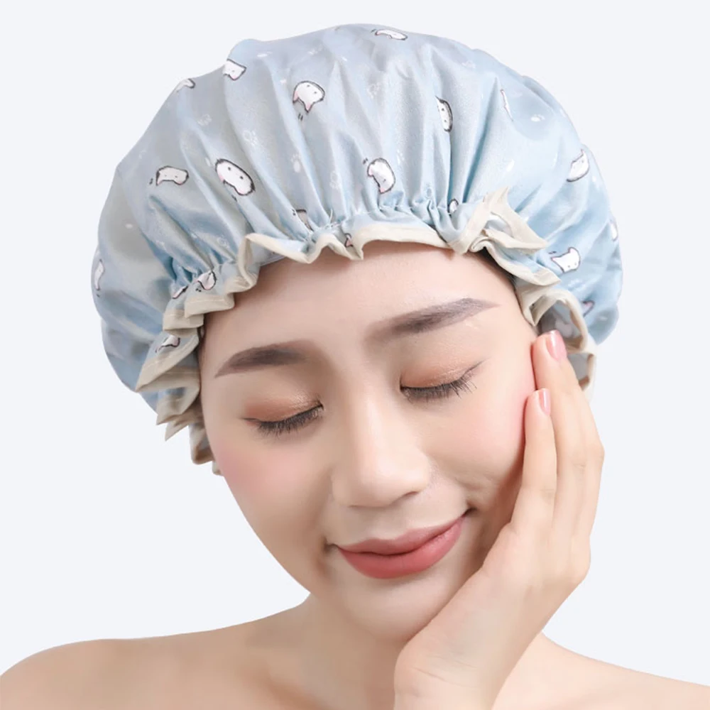 

2pcs Double-layer shower cap waterproof adult women shower bath bath cap shampoo cap cute hood kitchen ladies oil fume-proof cap