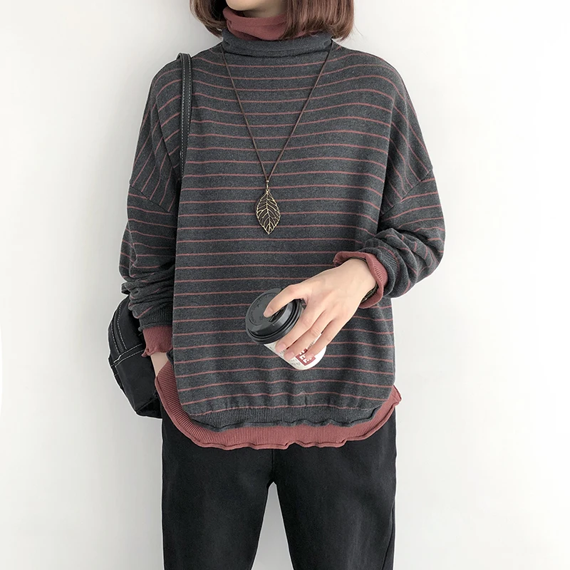 Женский свитер вязаный в полоску контрастный цвет Повседневный весна-осень 2020