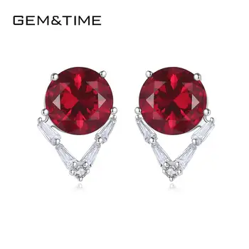 

Gem&Time 2020 Trend Red Cubic Zircon Circle Stud Earrings 925 Sterling Silver Earrings For Women Christmas Gift Fashion Jewelry