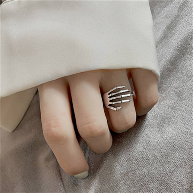 Rings For Women Men Couple Halloween Knuckles Decorate Rings Metal Silver Plated Skull Open Adjustable 2021 Trend Jewelry
