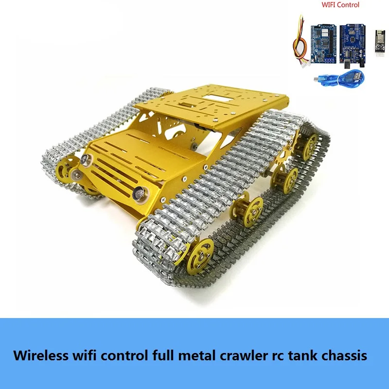 Беспроводной Wifi/Bluetooth/ручка управления полностью металлический гусеничный Rc Танк шасси комплект MY100 металлическая гусеничная цепь робот Платформа DIY для Arduino - Цвет: Wifi with 9V
