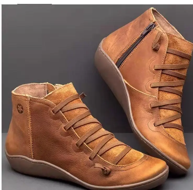 

2019 new autumn Women flats shoes Round Toe lace up ankle Boots Women short boots botas mujer invierno wxz296