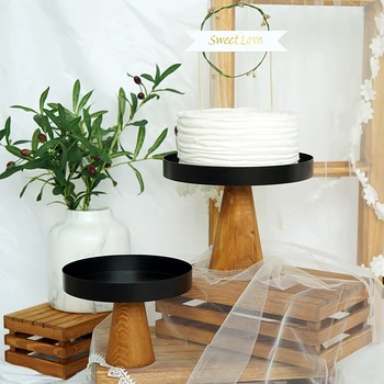 

Simple Wooden Black Dessert Cake Holder Wedding Photo Prop Tray Modern Home Log Color High-Flat Flat Head Cake Fruit Snack Table