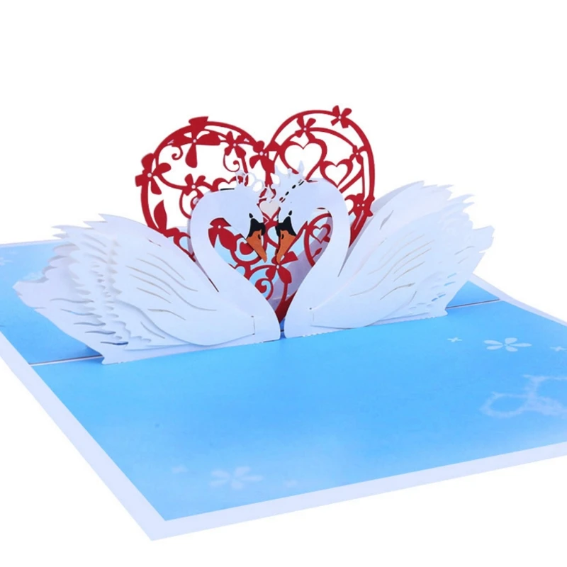  3D Pop Up Swan Greeting Cards Birthday Wedding Valentine Anniversary Invitations D08D - 4.00036E+12