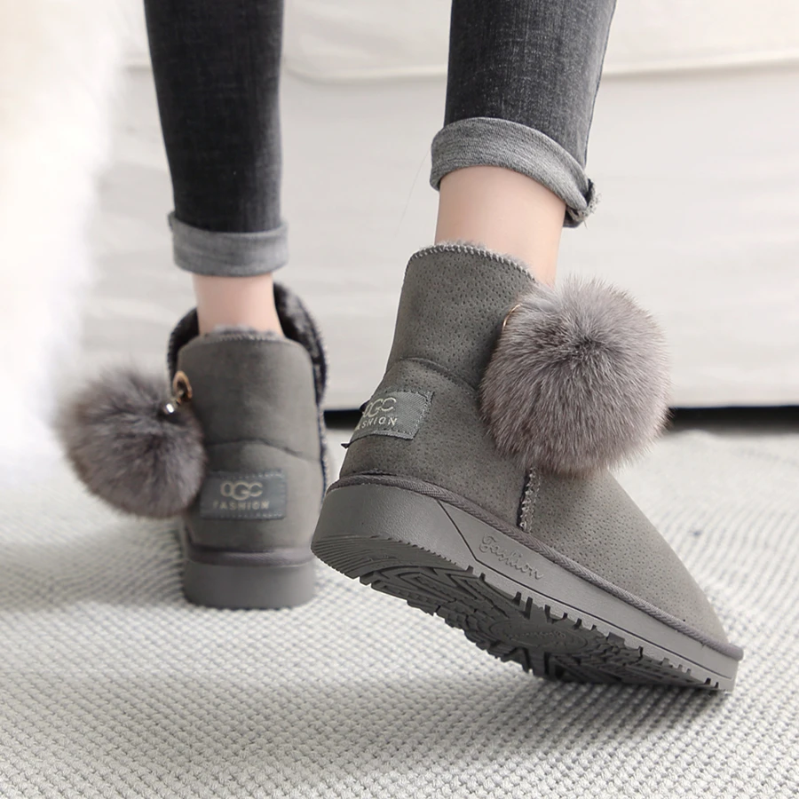 Winter New Women Snow Boots Plus Plush Keep Warm Ankle Fur Emu Boots Pin Plush Ball Comfortable Non-slip Winter Boots