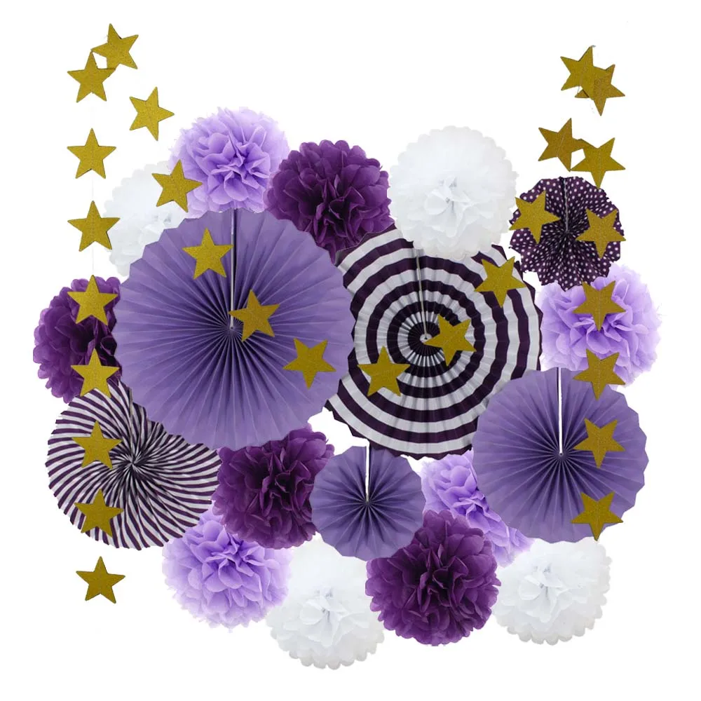 Purple Set 19 шт. розовый набор висячие бумажные поделки для маленьких девочек Крещение мальчика Дети День Рождения Подарок бумажный вентилятор детский сад декор украшения - Цвет: Purple Set