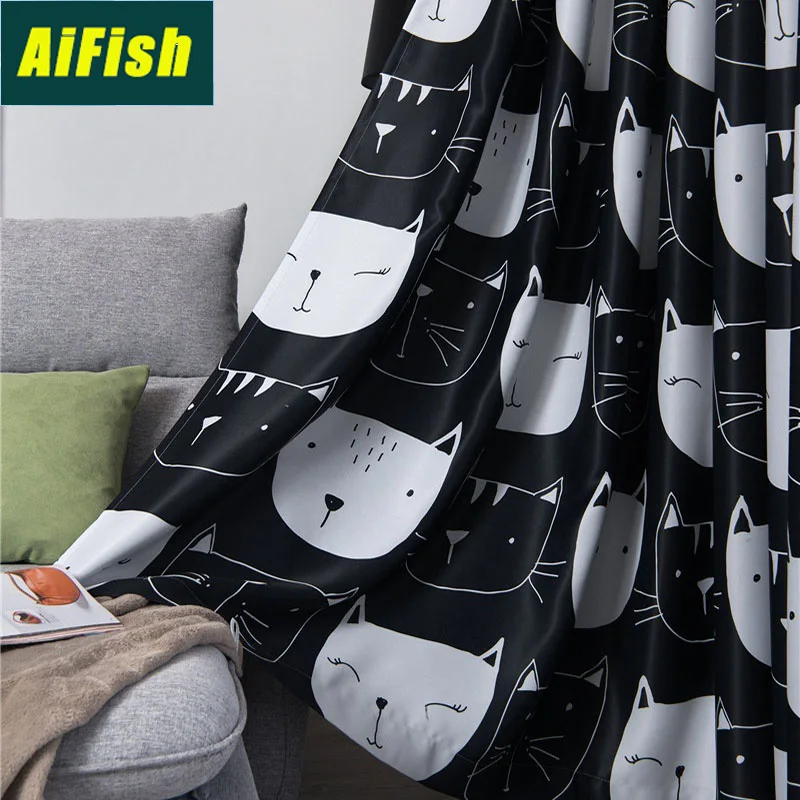 

Cartoon Cute Printed Big Face Cat Children's Room Boy Shading Custom Curtain Modern Bedroom Living Room Home Decoration TM013-4