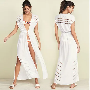 

2020 Summer White Cover Ups Women Rayon Long Beach Dress Swimsuit Cut Out Tunic Robe Bikini Capes Shawl Pareo Cover Ups