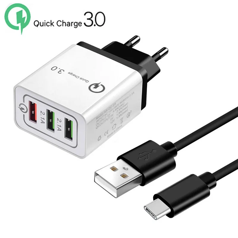 EU Charger and Cable Адаптер для телефона samsung A9 M30 M20 QC 3,0 USB Quick Charge зарядное устройство type C кабель для передачи данных LG G6 G7 ThinQ Google Pixel 3a 3 XL - Тип штекера: EU Charger and Cable