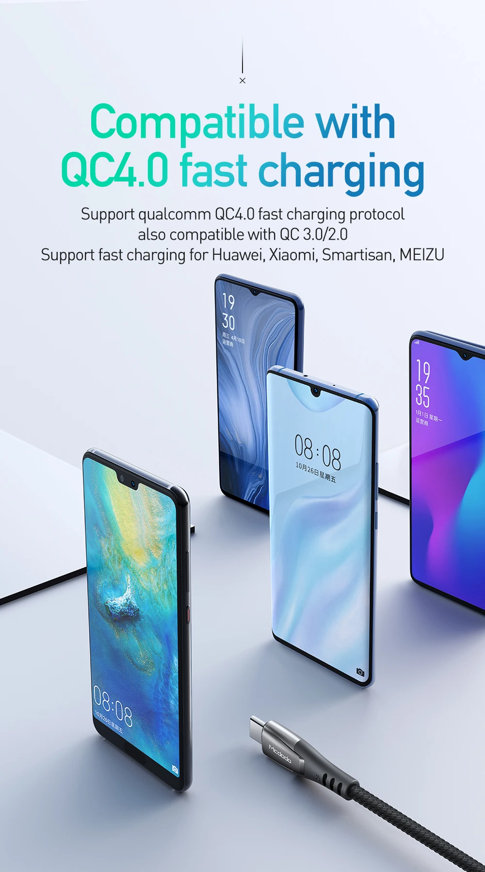 Mcdodo 40 Вт usb type C 5A супер быстрая зарядка для huawei 4A Flash Charge VOOC для OPPO Find X R17 VIVO автоматическое отключение кабель для передачи данных