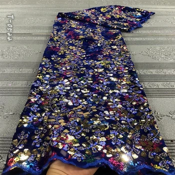 

Latest African Lace Fabric 2020 High Quality Velvet Lace With Sequins Royal Blue Nigerian Lace Fabrics For Wedding Dress 5 Yards