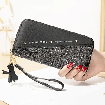 

New Style Women's Wallet Long Ladies Zipper Wallet Female Student Fashion Stitching Contrast Color Tassel Wild Mobile Phone Bag