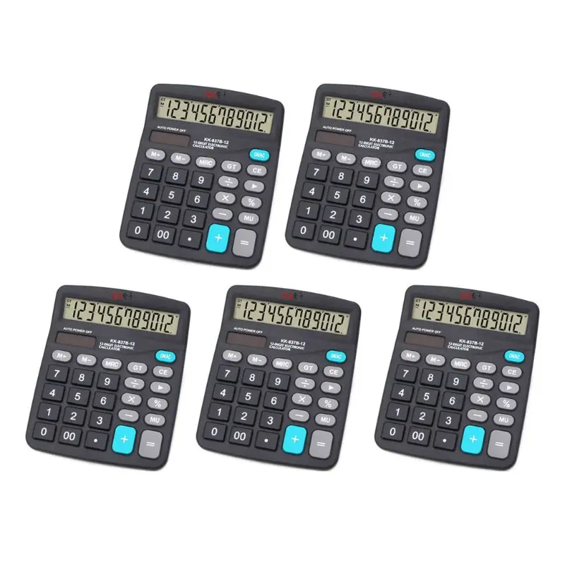 

5 Pack Black 12-Digit Dual Power Handheld Desktop Calculator with LCD Display AXYF