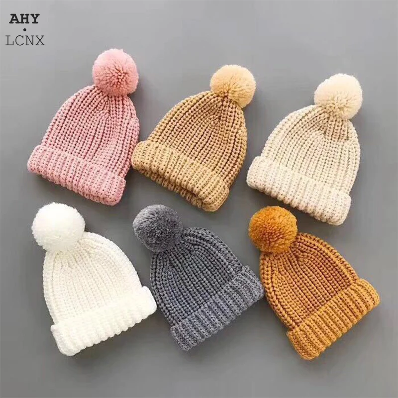 Baby Knitted Winter Hat Boys Girls Pompom Cap Crochet Knitted Candy Color Toddler Beanie Cap Infant Kids Children Hairball Hats baby accessories girl