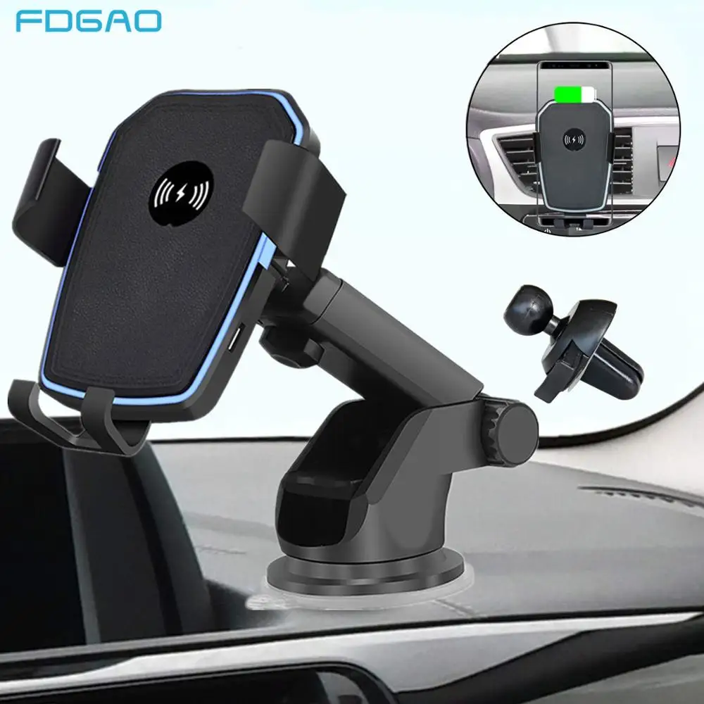 

FDGAO 10W Fast QI Wireless Car Charger for iPhone XR XS X 8 11 Samsung S10 S9 S8 Note 10 9 Quick Charging Car Mount Phone Holder