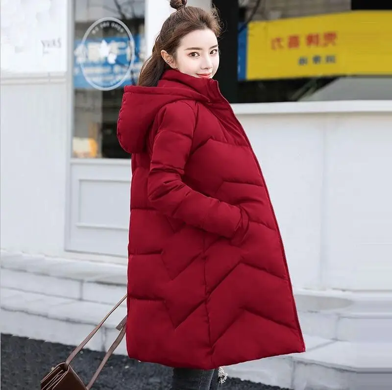 Женские парки больших размеров 4XL 5XL 6XL, Длинная женская парка с хлопковой подкладкой, зимнее пальто для женщин, Толстая теплая зимняя куртка, женский пуховик - Цвет: Red wine