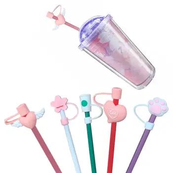 

5PCS Silicone Straw Tips Cover Reusable Airtight Splash Proof Drinking Straw Tips Lids for 6-8mm Straws