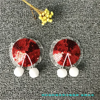 

Sexy Christmas Chest Paste Red Paillette White Pompon Reusable Breast Pad Hot Sales