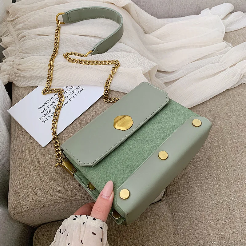 

Elegant ladies small square bag fashion matte design rivets decoration wild solid color chain shoulder messenger bag female 2019