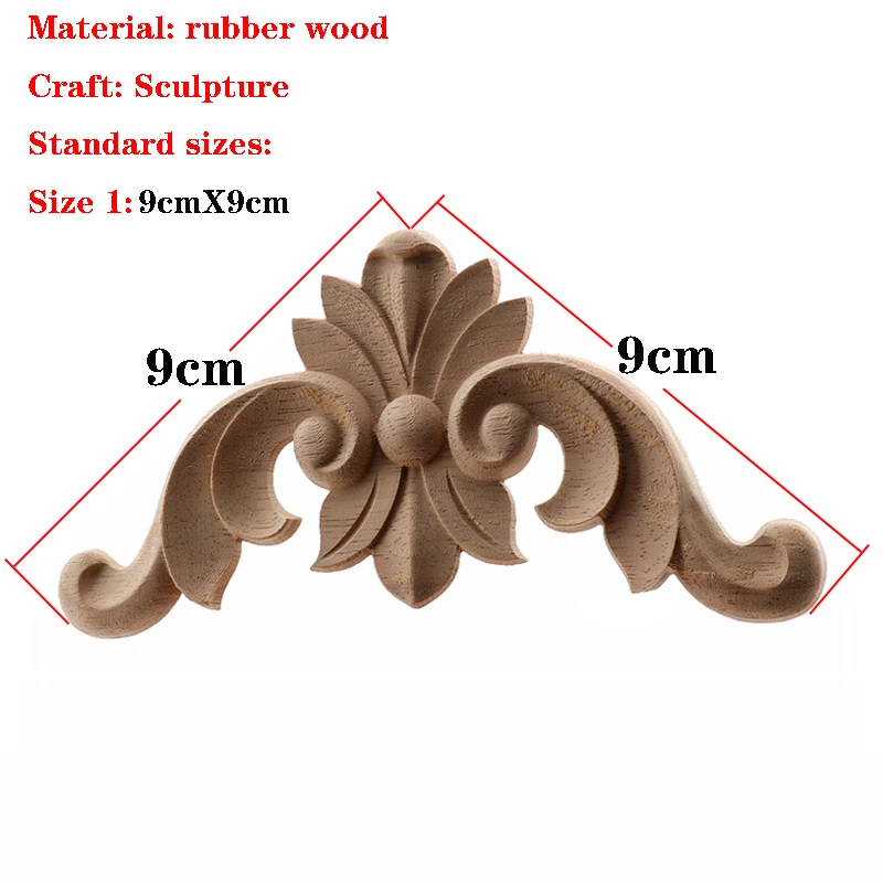 RUNBAZEF Wood Applique Onlay Wood Decal Modern Ornamental European Decoration Rose Crown Leaves Wooden Corner Home Figurines NEW - Color: 9cmX9cm